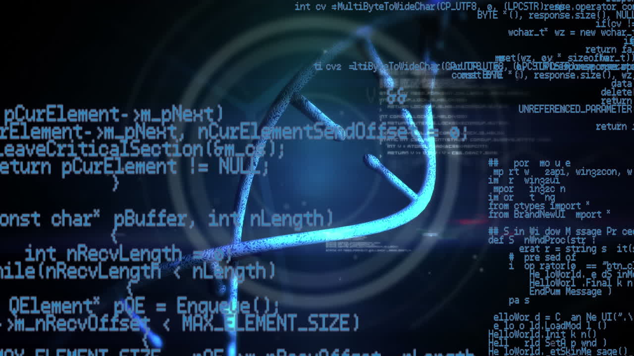 Animation of data processing over dna strand