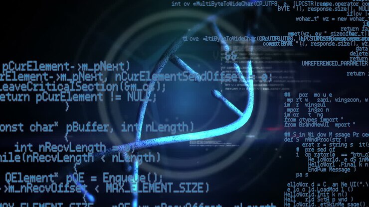 Animation of data processing over dna strand
