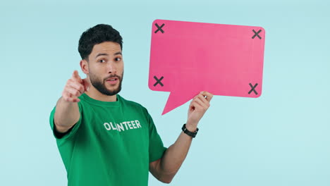 studio speech bubble, volunteering happy man