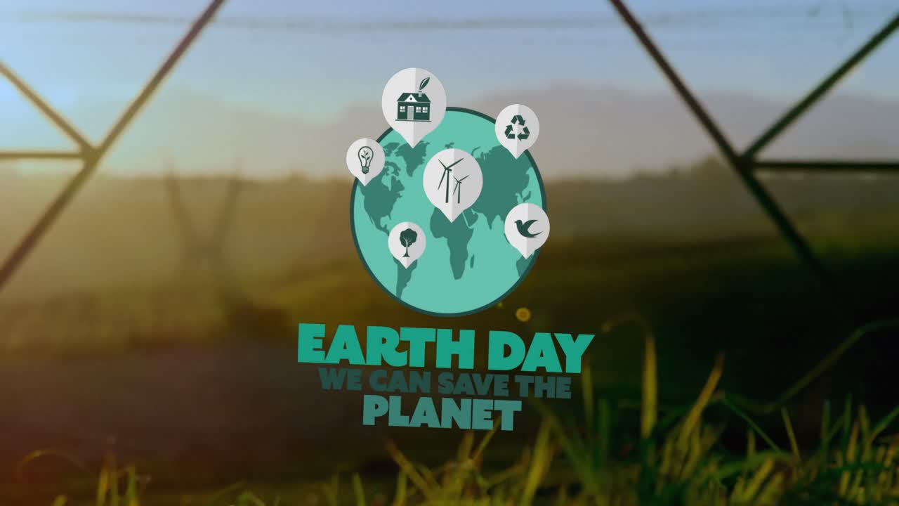 Animation of earth day text over landscape