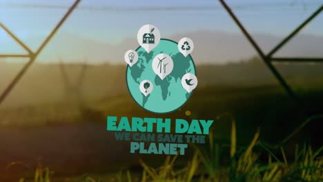 animation of earth day text over landscape
