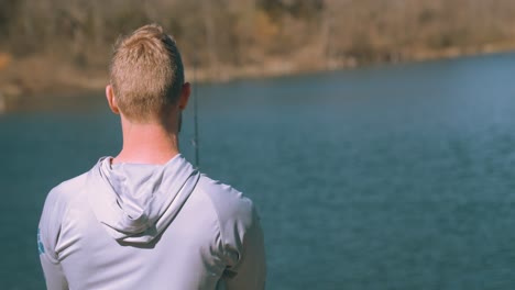 fisherman casting a line while bass fishing shot in 4k 120fps