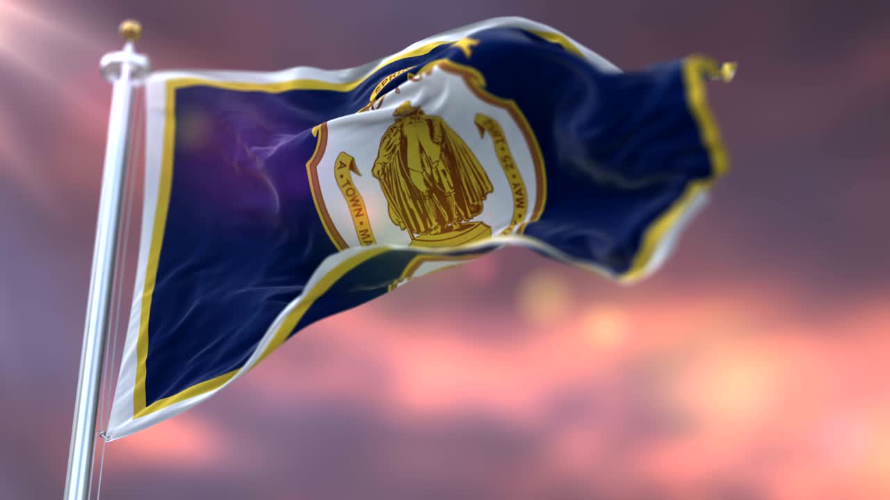 Bandiera di Springfield al tramonto, Massachusetts, Stati Uniti d'America - in loop