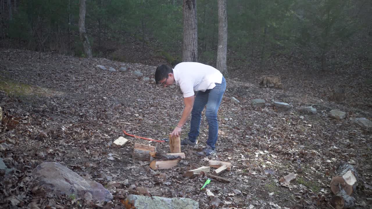 Man Chopping Wood in Forest