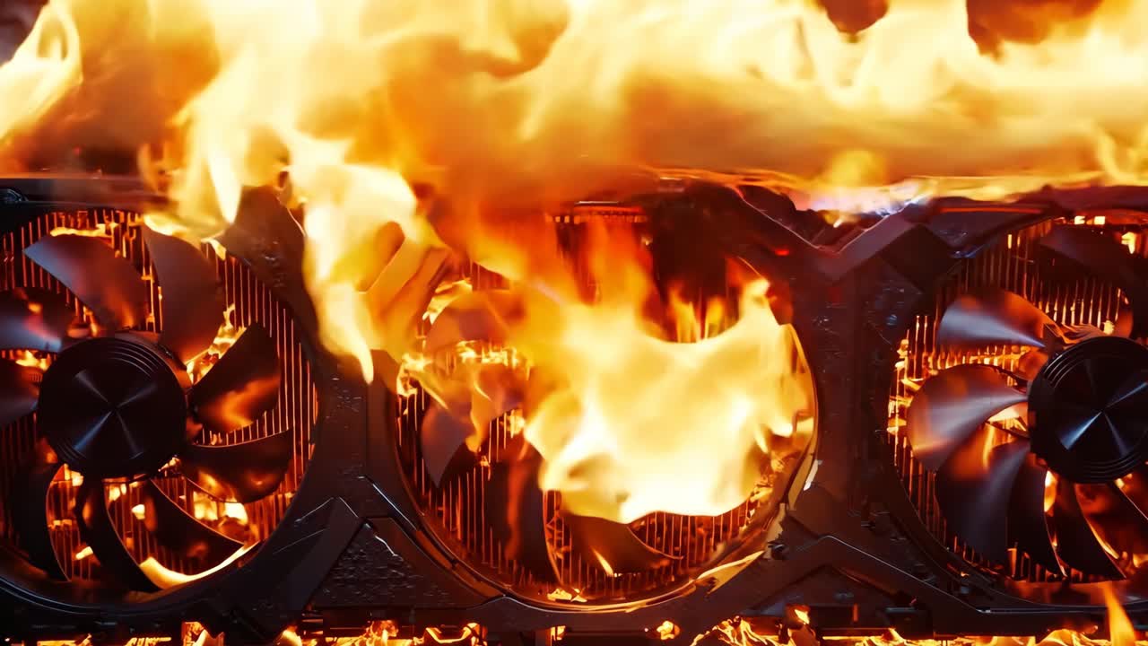 불타는 컴퓨터 케이스의 클로즈업