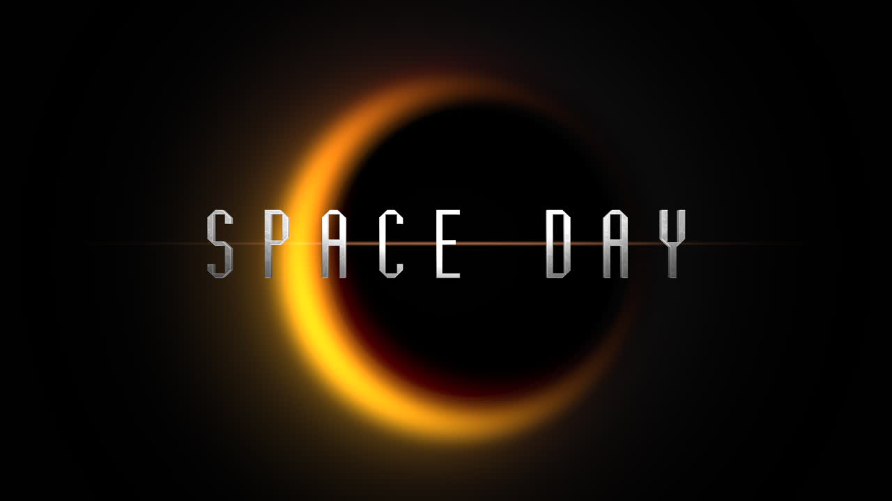 Space Day with yellow light of black planet in galaxy