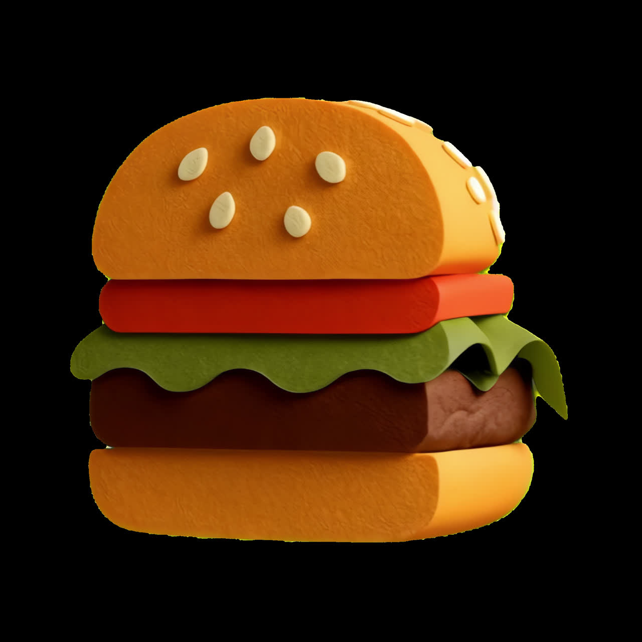 Colorful 3D burger illustration animation isolated asset, transparent 4K video, alpha channel