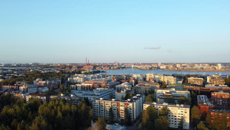 View-from-the-sky-of-Lauttasaari-Helsinki,-Finland