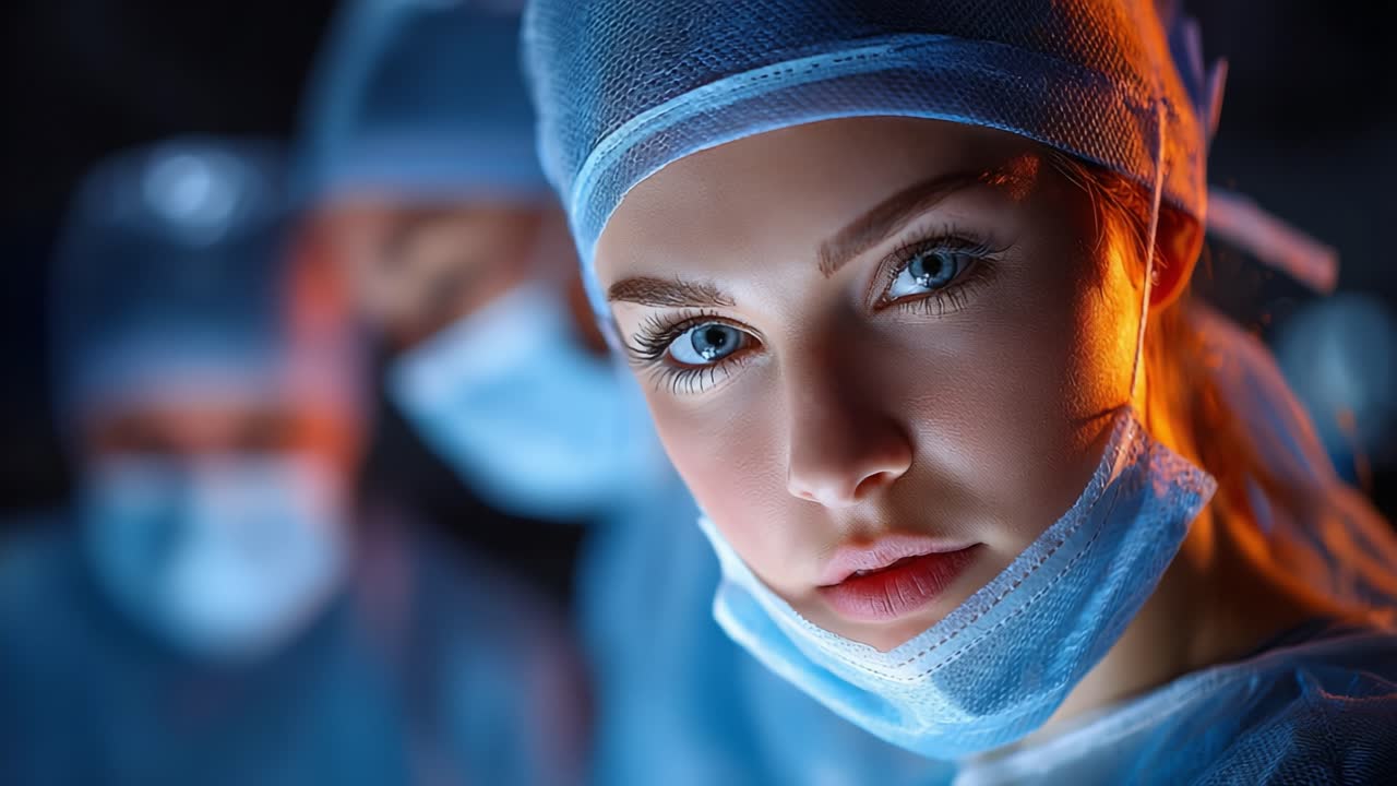A focused medical professional in surgical attire demonstrates dedication and precision in a high-stakes environment, symbolizing the commitment of healthcare providers to their patients' well-being