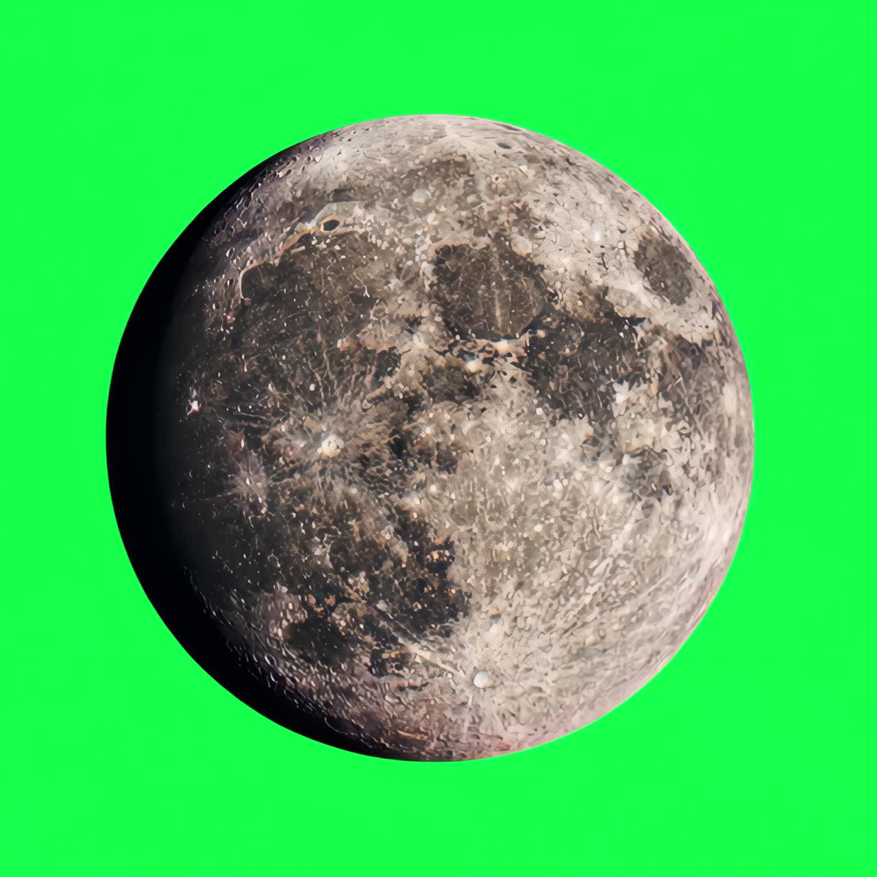 Detailed Full Moon Rotating on Green Screen Background
