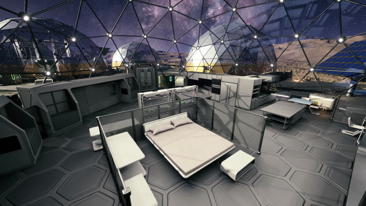 Interior rest space for crews featuring beds and ambient illumination