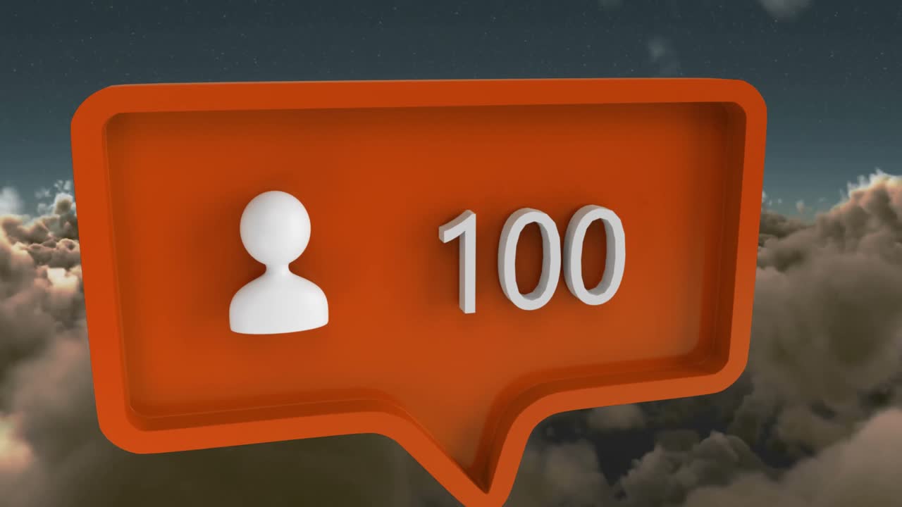 animación de la gente icono con números en la burbuja de habla sobre el cielo y las nubes