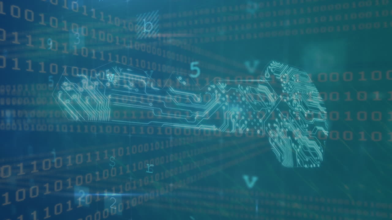 Animation of digital data processing over blue background
