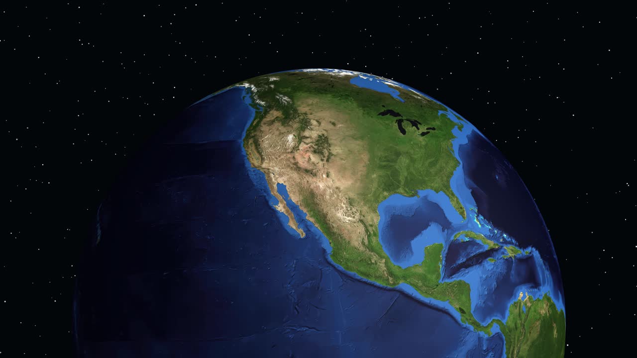 Digital globe rotates and zooms into North America, highlighting Elk Grove California with demographic information
