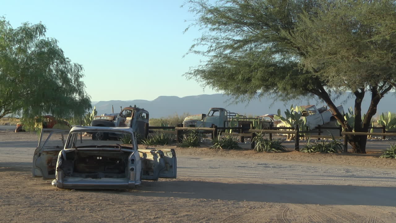 Old Rusty Abandoned Cars In The Desert In Solitaire, Namibia. Locked Off