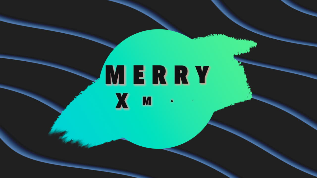 검은색 그라데이션에 녹색 원과 파란색 파도에 메리 크리스마스