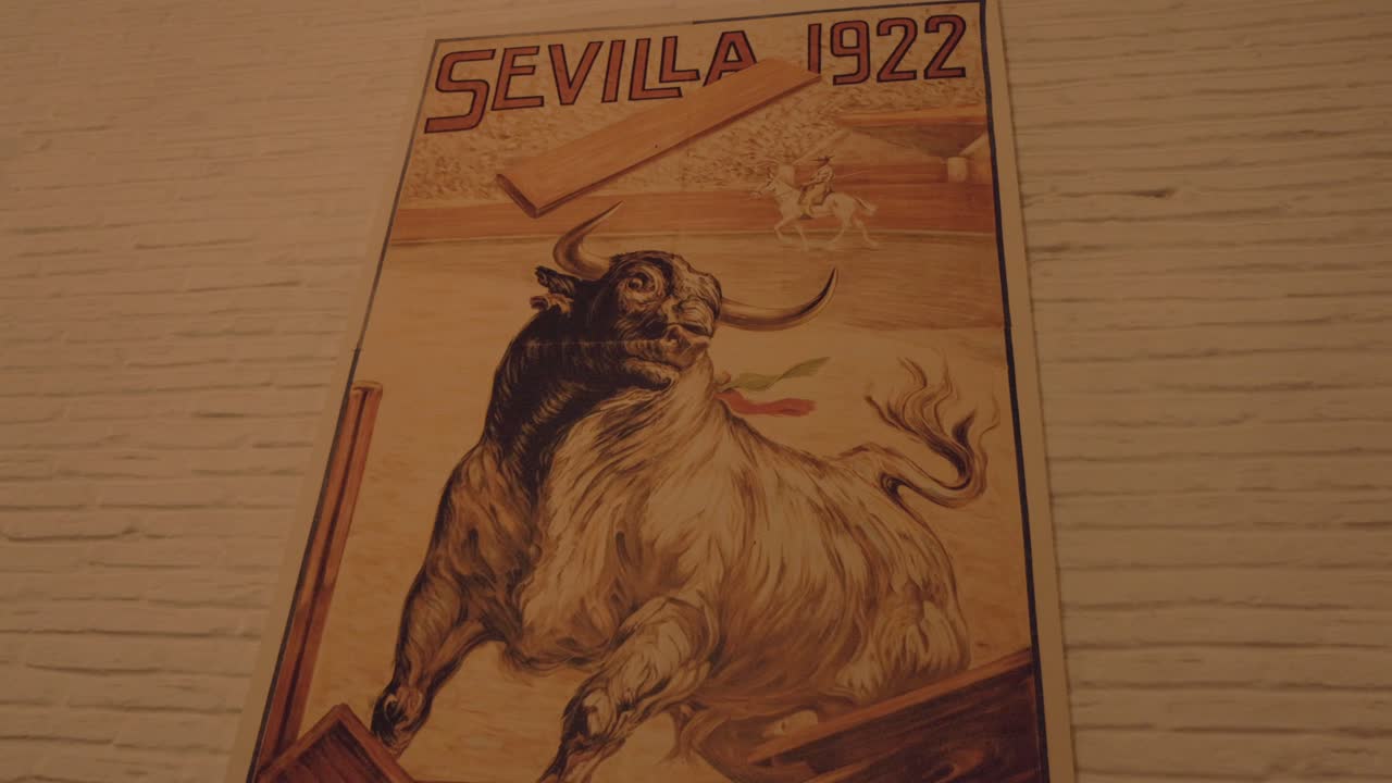 Antique Poster Of Bull In Seville, Spain