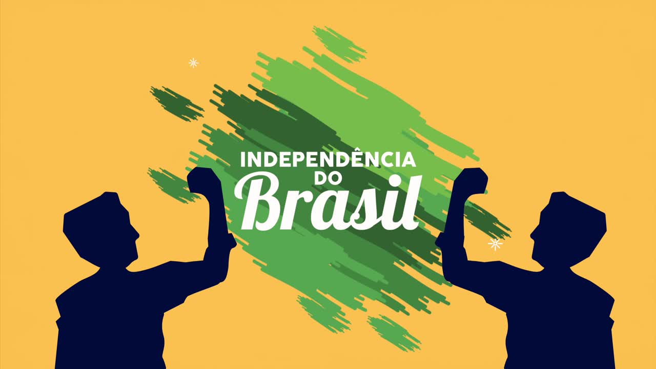 independence brazil lettering with patriots silhouettes