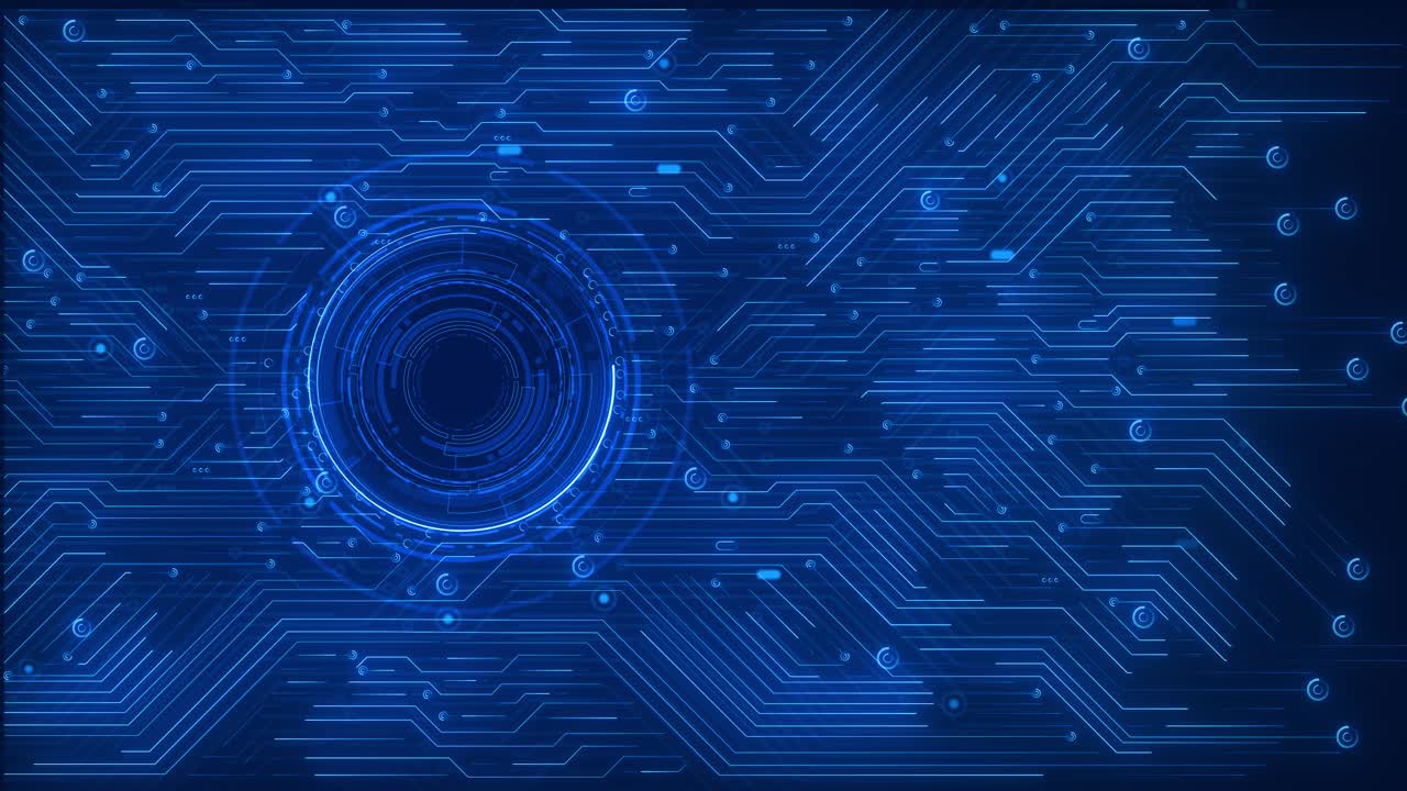 Blue futuristic printed circuit board holiday presentations luminous particles 3d network technology