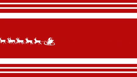 animation santa claus in sleigh with reindeer moving on red striped christmas background