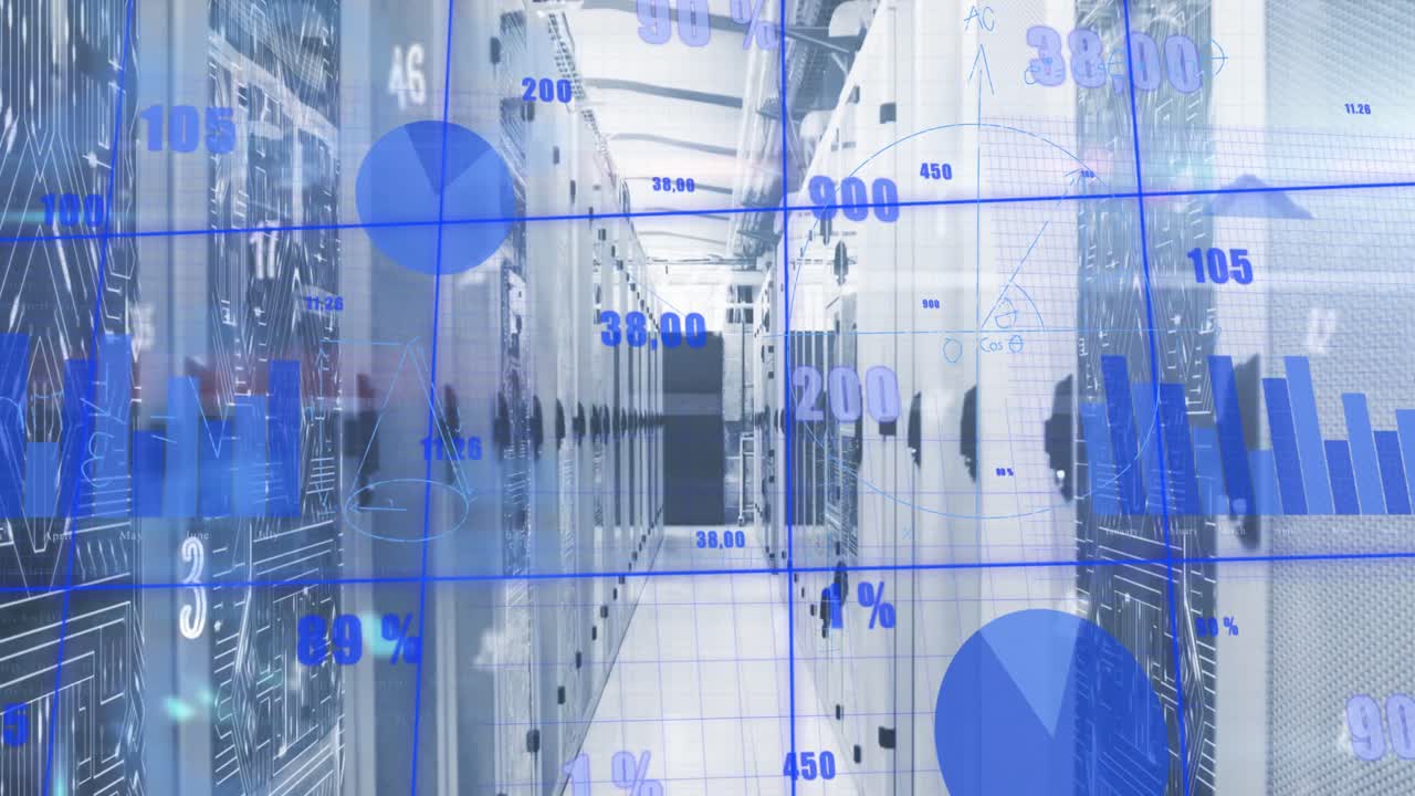 컴퓨터 서버를 통해 통계 및 데이터 처리의 애니메이션