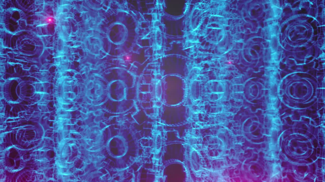 engranajes de marco de alambre azul en bucle de máquina