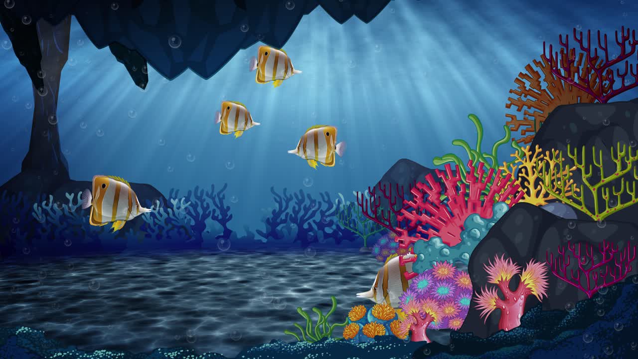Animated fish swimming among vibrant coral reef | Premium Stock Video ...