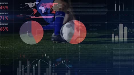 Animación-De-Gráficos-Y-Datos-Financieros-Sobre-Las-Piernas-De-Un-Jugador-De-Fútbol-Masculino-Con-Una-Pelota-En-El-Campo