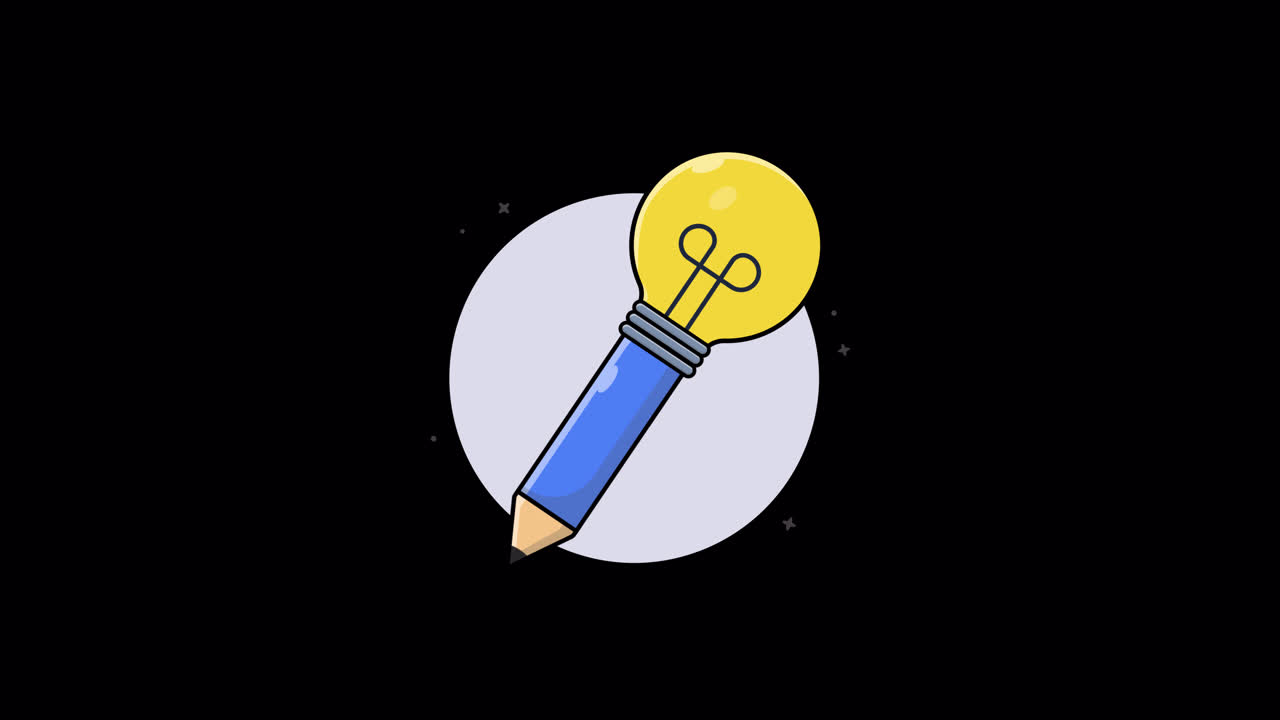 Animated Pencil with Flickering Lightbulb Idea