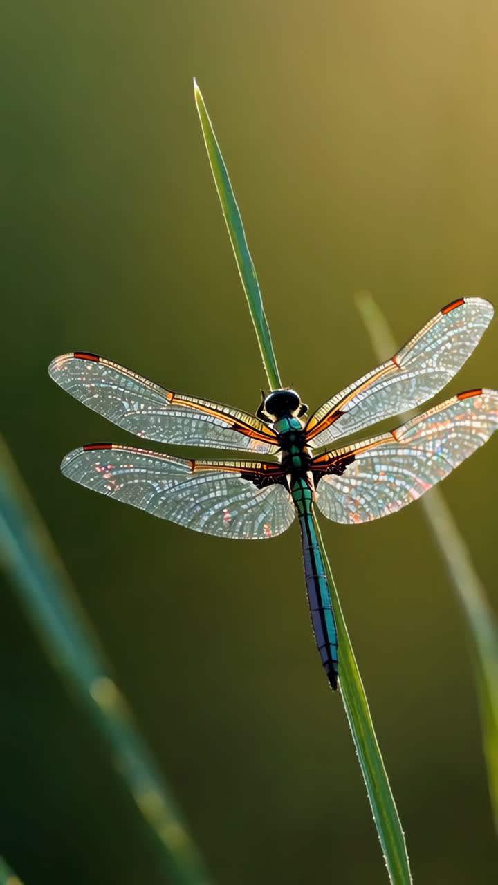 libélula en una hoja de hierba