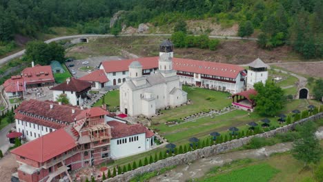 aerial shot circling around the mileseva monastery in serbia near prijepolje