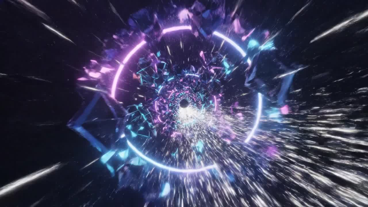 Abstract Neon Tunnel with Fractured Crystals