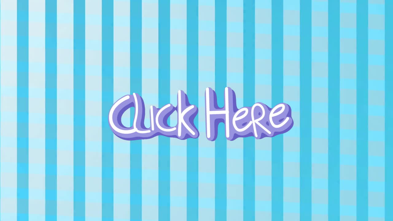 Animation of green Click Here text on blue striped background