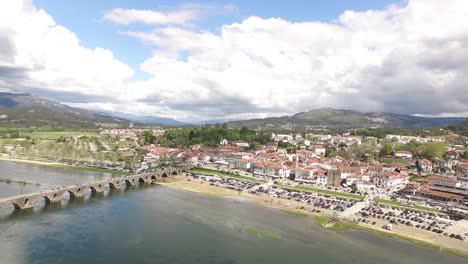 aerial view city front of ponte de lima and river lima in portugal