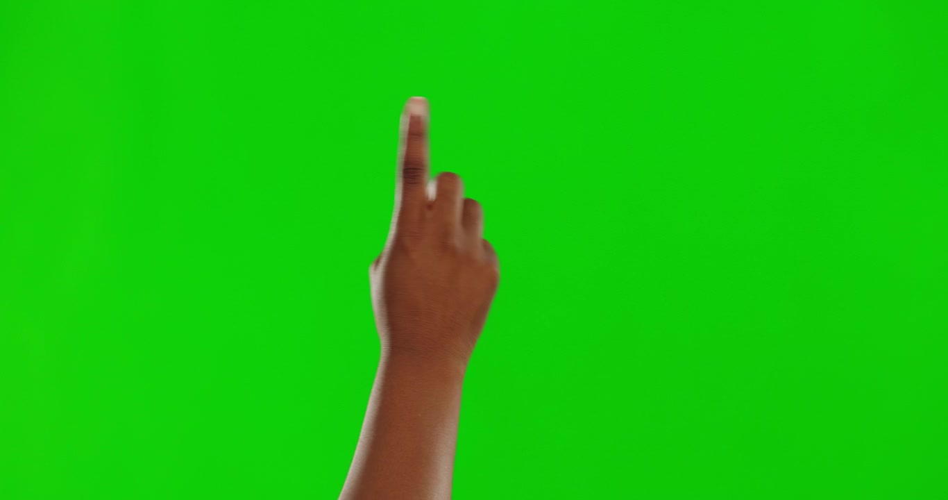 Mano, green screen e interfaccia con una persona