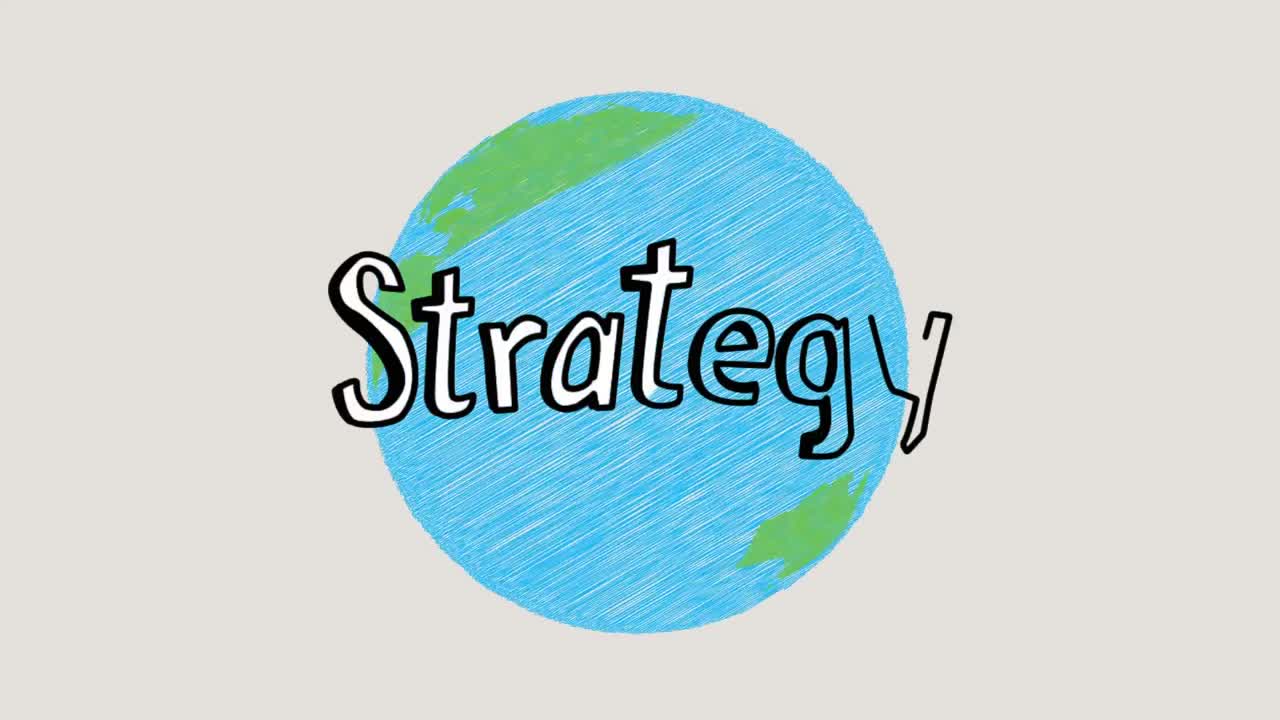 회색 배경에 전 세계에 전략 텍스트의 애니메이션