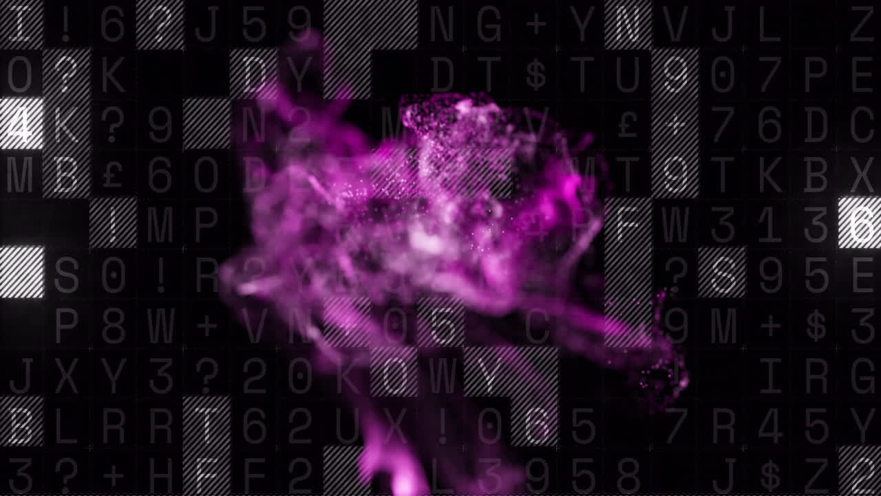 animación de puntos púrpuras sobre el procesamiento de datos en fondo negro