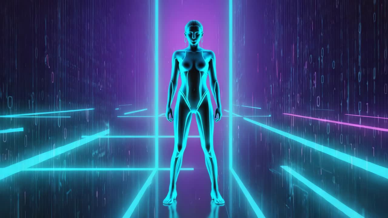 Futuristic Woman in Neon Cyberpunk Matrix