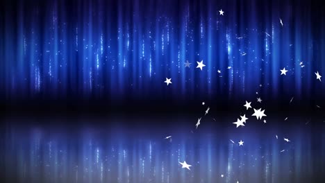 animation of christmas stars falling over glowing blue background