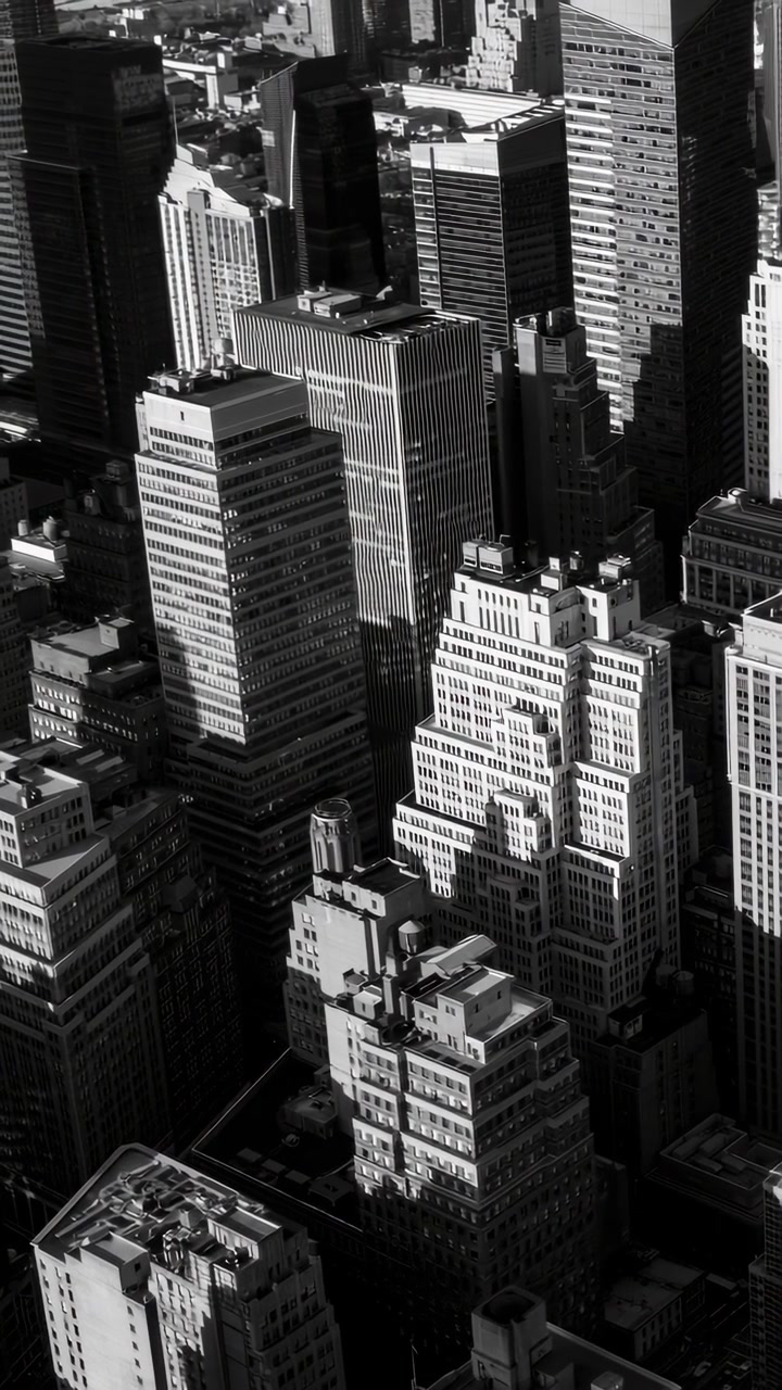 Vista aérea monocromática de un horizonte urbano denso