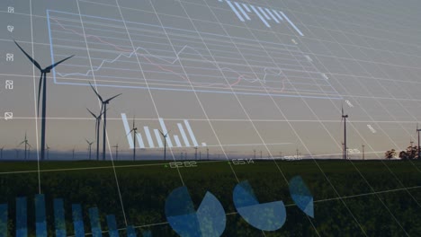 Animation-of-graphs-and-changing-numbers-over-time-lapse-of-windmill-on-green-field