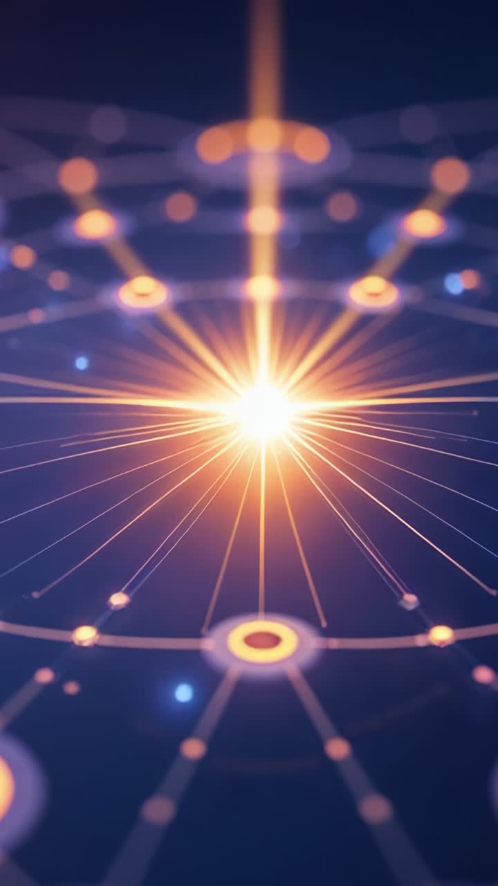 Video verticale: inizializzazione del nucleo energetico che invia un raggio verticale attraverso la griglia collegando i nodi circolari