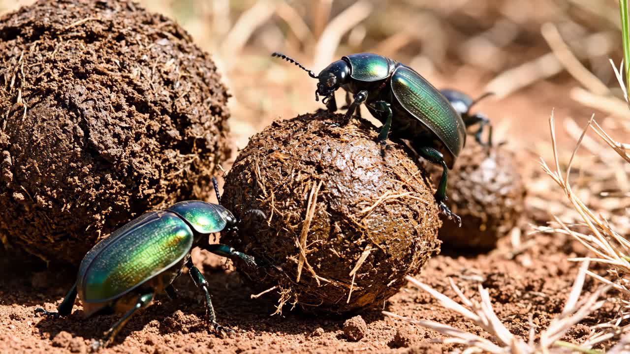 Dung Beetles Rolling Dung Balls