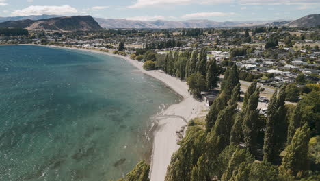 aerial view of lake wanaka beach and cityscape
