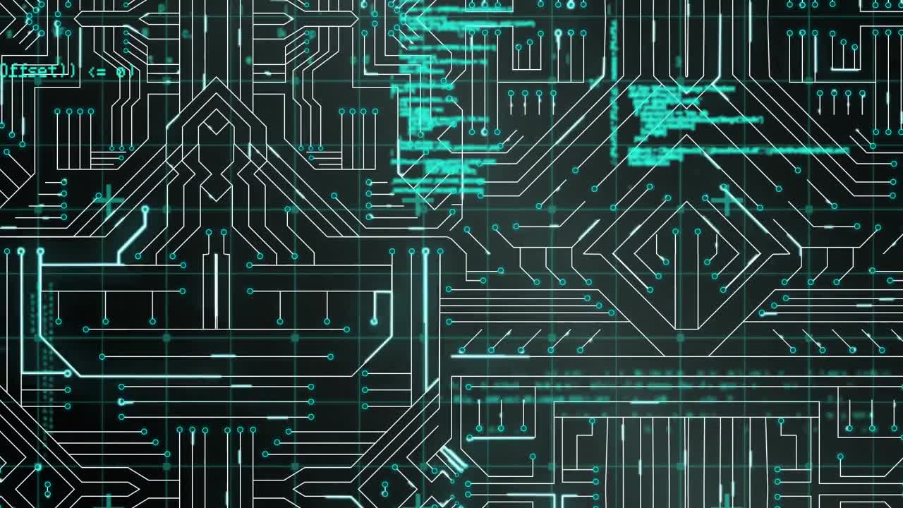 animación de una placa de circuito de computadora sobre el procesamiento de datos sobre un fondo negro
