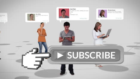 subscribe button with a pointing hand on social media