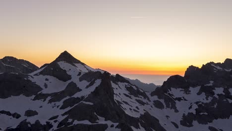 golden horizon at the peak of torre de los horcados rojos during sundown in cantabria, spain. timelapse