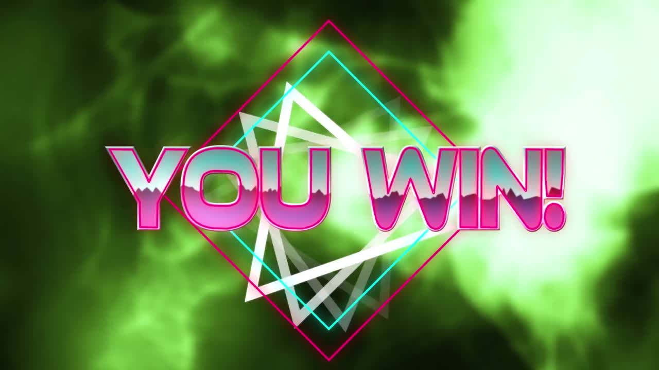 녹색 추상적인 배경에 삼각형 및 사각형 모양으로 텍스트를 이기는 애니메이션