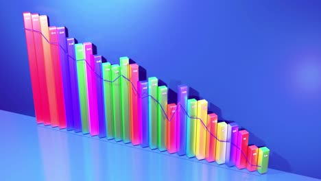 infografías en bucle abstractos de fondo con barras 3d multicolores en azul, por ejemplo. gráfico de degradación de columnas. fondo económico con espacio de copia en 4k. barras 3d como gráfico de datos estadísticos.