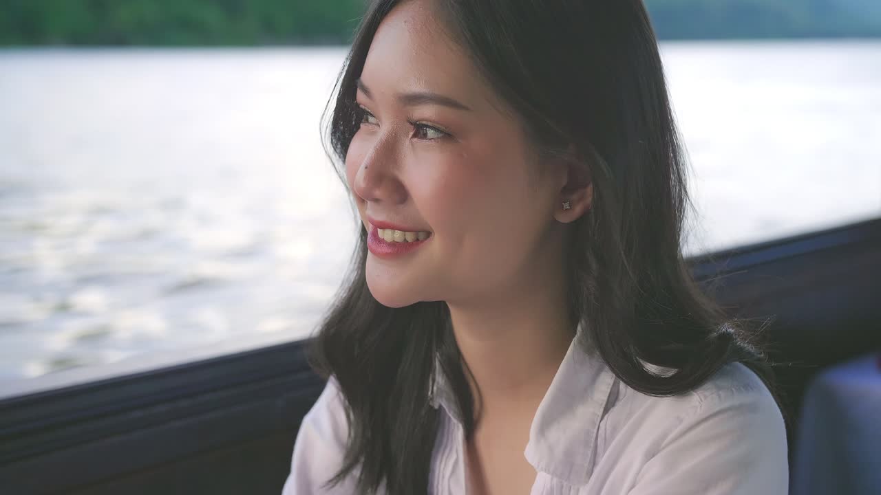 Asian Girl Relaxing On Boat, Video In 4K